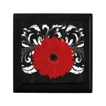 Margarita roja brillante del Gerbera en negro Caja De Recuerdo