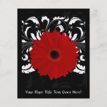Margarita roja brillante del Gerbera en negro Tarjetón