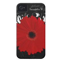 Margarita roja brillante del Gerbera en negro Case-Mate iPhone 4 Cobertura