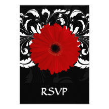 Margarita roja brillante del Gerbera en negro Invitación Personalizada