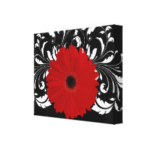Margarita roja brillante del Gerbera en negro Impresión En Lona