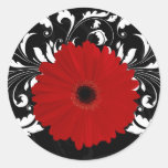 Margarita roja brillante del Gerbera en negro Pegatinas