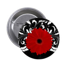 Margarita roja brillante del Gerbera en negro Pins