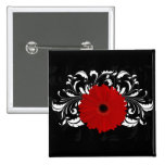 Margarita roja brillante del Gerbera en negro Pins