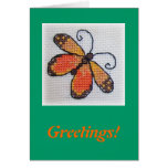 Mariposa anaranjada bordada mano felicitación