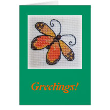 Mariposa anaranjada bordada mano felicitación