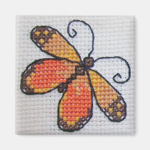 Mariposa anaranjada bordada mano iman de nevera