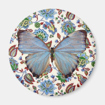 Mariposa azul en floral jacobeo iman de nevera