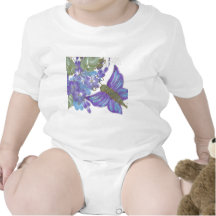 Mariposa caprichosa y flores azules y púrpuras trajes de bebé