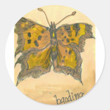 Mariposa de coma verde pegatina redonda