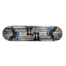 mariposa del azul de la viruta del barnwood del pa patines personalizados