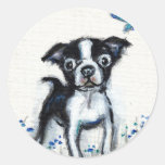 Mariposa del perrito de Boston Terrier Pegatina Redonda