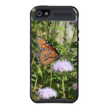 Mariposa en la caja púrpura del teléfono de la flo
