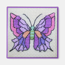 Mariposa púrpura bordada mano imanes para frigoríficos