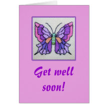 Mariposa púrpura bordada mano tarjetas