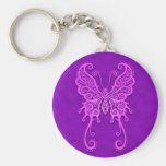 Mariposa púrpura compleja llaveros