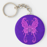 Mariposa púrpura y azul compleja llavero