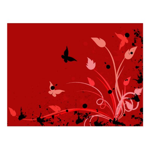 Mariposa roja del Grunge Tarjeta Postal de Zazzle.es