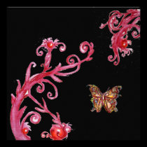 MARIPOSA ROJA del ORO EN banquete de boda NEGRO, e invitaciones