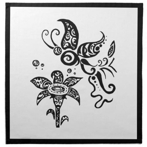mariposa flor cernido que vuela tribal arte negro blanco blanco y ...