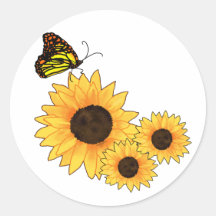 Mariposa y girasoles pegatinas redondas
