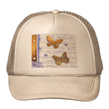 Mariposas bonitas de la púrpura y del oro y collag gorro de camionero