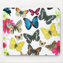 Mariposas coloridas del amarillo del rojo azul del alfombrillas de ratones