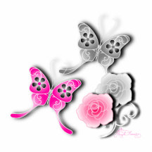 Mariposas elegantes y rosas rosados y de plata escultura fotográfica