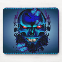 Mariposas y cráneo negro Mousepad de los rosas Tapete De Raton