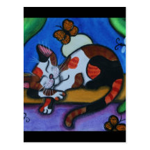 Mariposas y libélulas del gato el dormir postales