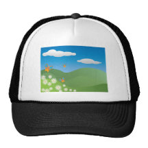 Mariposas y paisaje de las margaritas gorra