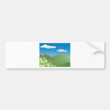 Mariposas y paisaje de las margaritas etiqueta de parachoque