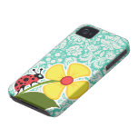 Mariquita; Damasco verde de Seafoam iPhone 4 Case-Mate Cobertura