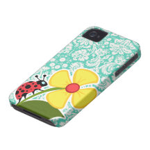 Mariquita; Damasco verde de Seafoam iPhone 4 Case-Mate Cobertura