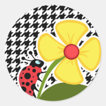 Mariquita; Houndstooth negro y blanco Pegatinas Redondas