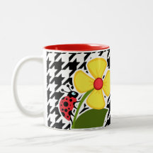 Mariquita; Houndstooth negro y blanco Tazas De Café