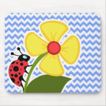 Mariquita y flor; Modelo azul de Chevron Tapete De Raton