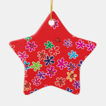 Mariquitas y flores retras ornaments para arbol de navidad