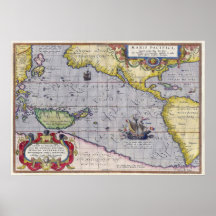 Maris Pacifici por el mapa del vintage de Abraham  Poster