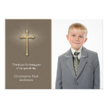Marrón claro, cruz del oro, tarjeta religiosa de l comunicado personalizado
