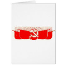 Martillo, hoz, y banderas rojas felicitación