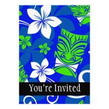 Máscaras florales de Tiki de la isla azul Invitaciones Personales