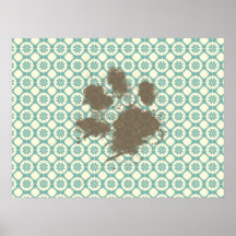 Mascota divertido; Floral azulverde y poner crema Posters