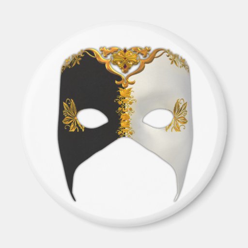 Masque veneciano: Negro, blanco y oro Imán