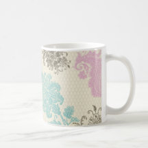 mave de color topo y damasco azul de la flor taza de café