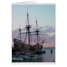 Mayflower II en la puesta del sol Tarjeton
