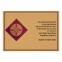 Medallón de la cruz céltica en rubí y ámbar invitacion personalizada