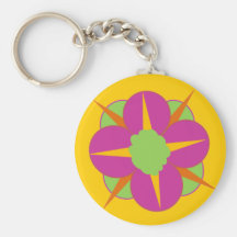 Medallón fucsia de la flor llaveros personalizados