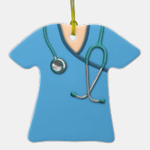 Médico azul friega adornos