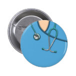 Médico azul friega pins